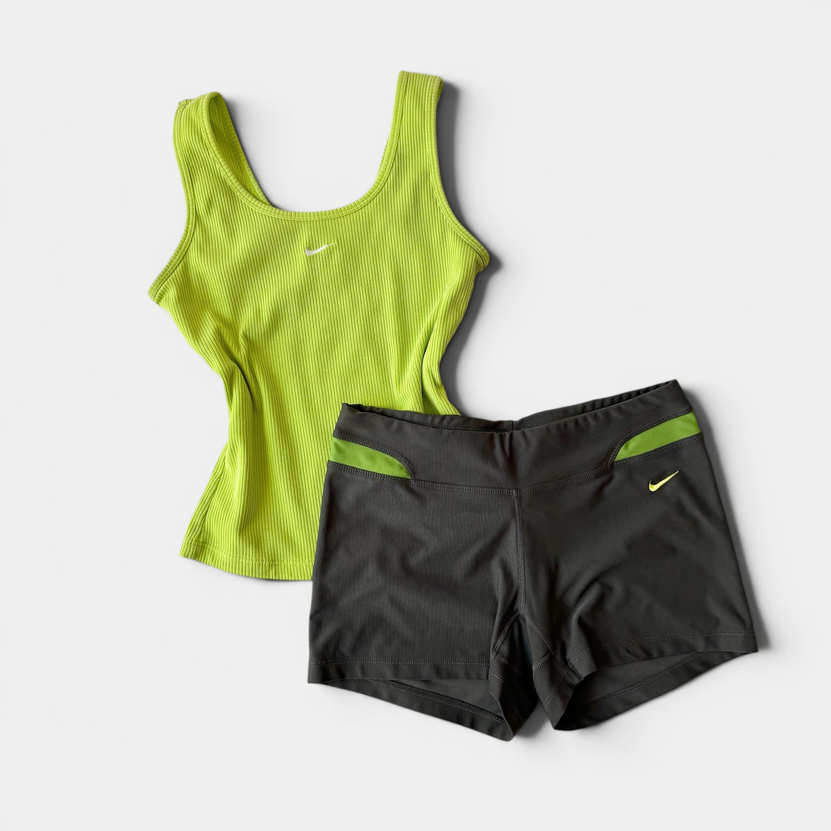 Nike Y2K Lime Tank Black Shorts Set Sporty Athleisure