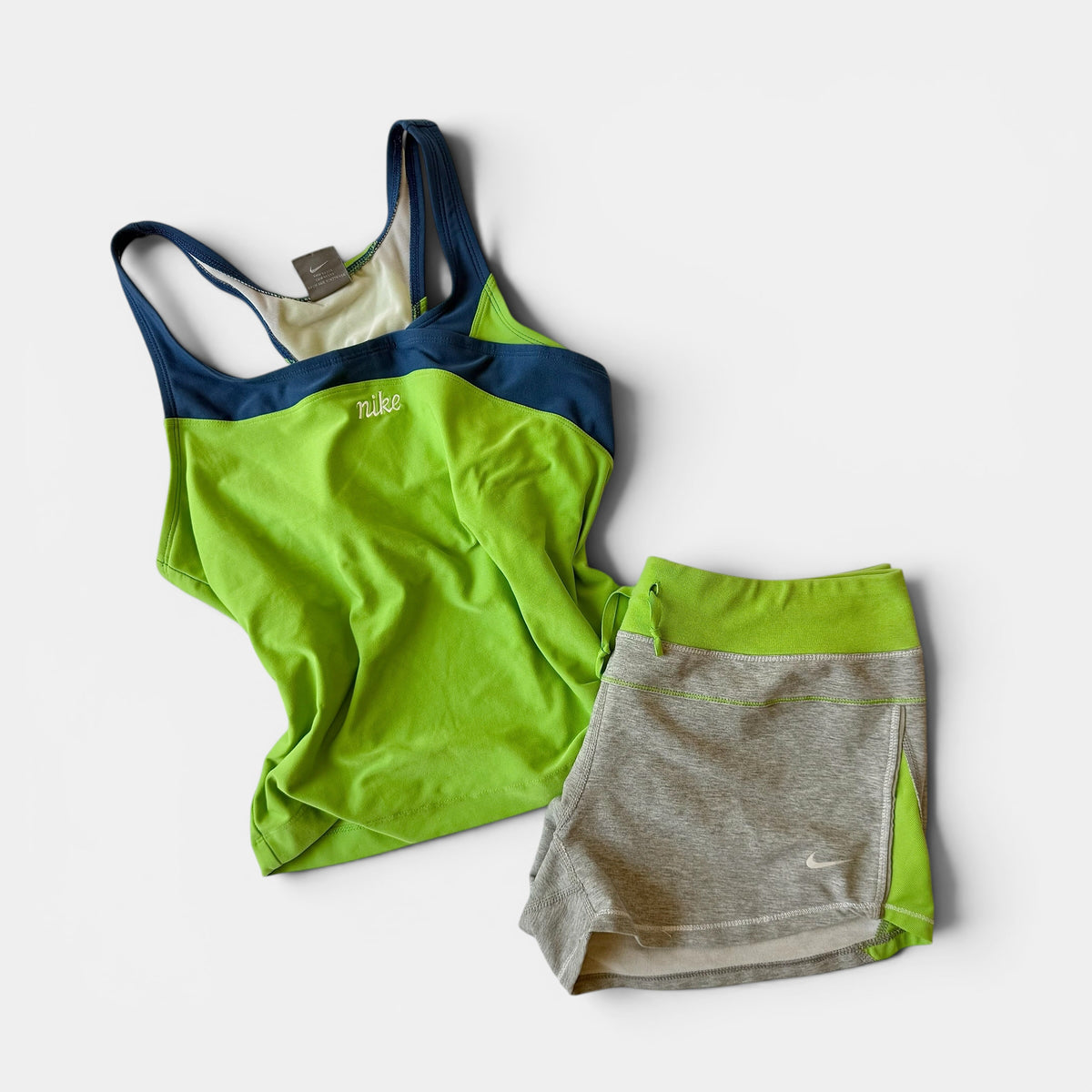 Nike Lime Green Grey Active Short Set Sporty Y2K Fit