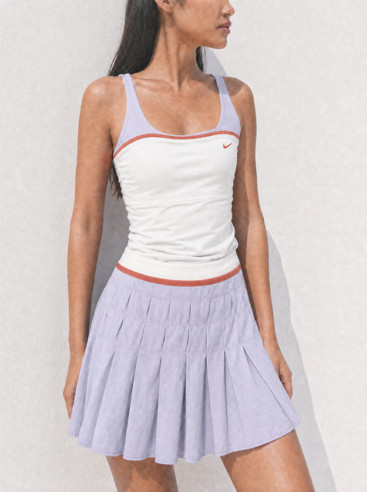 Rare Nike Late 2000s White Lavender Coral Tennis Tank and Pleated Skort Set