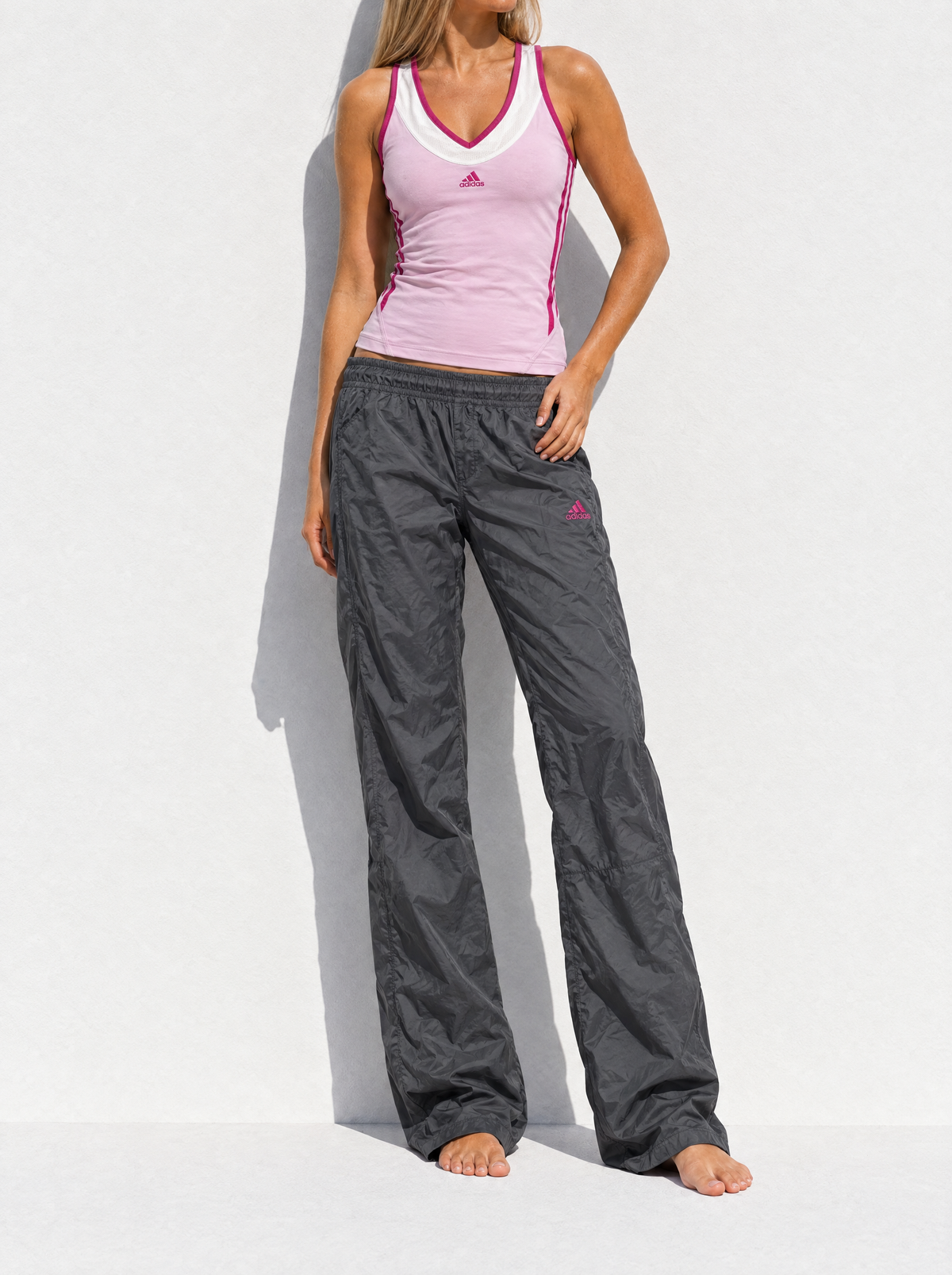 Adidas 2010s Pink Charcoal Windbreaker Pant Set