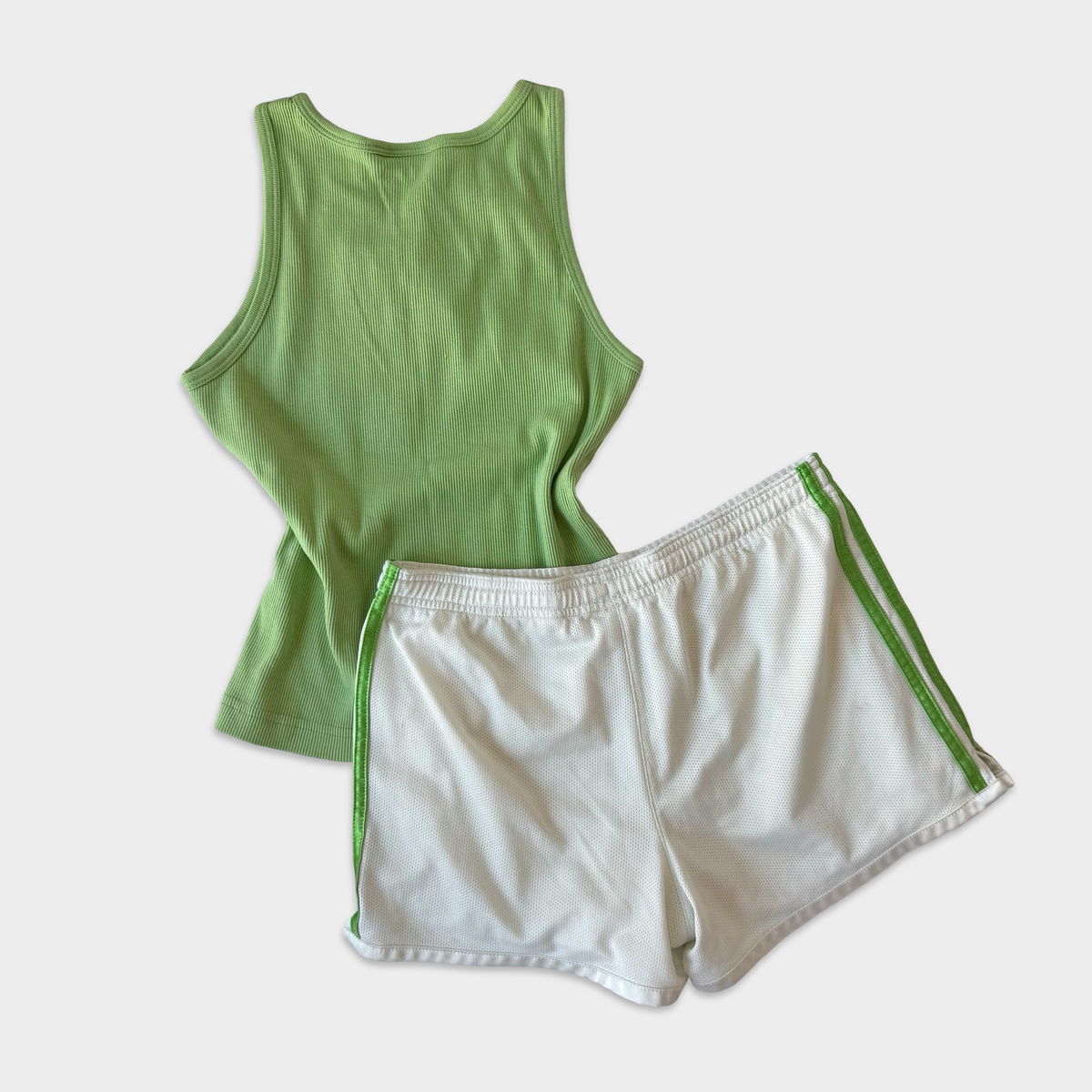Adidas Vintage Y2K Green White Athletic Short Set