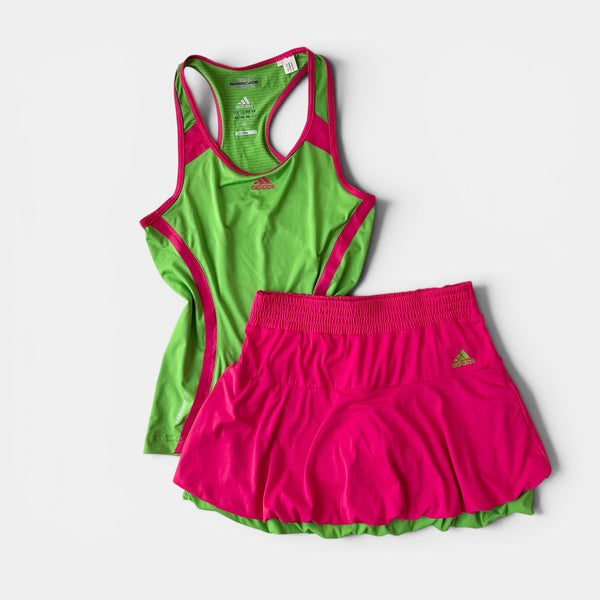 Adidas Neon Green Pink Tennis Skirt Set 2010s Tenniscore