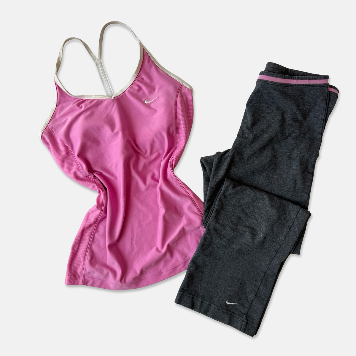 Nike Mixed Era Pink Gray Capri Set