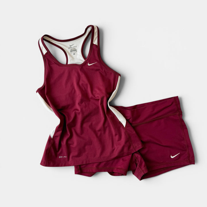 Nike Burgundy Running Short Set Classic Athleisure