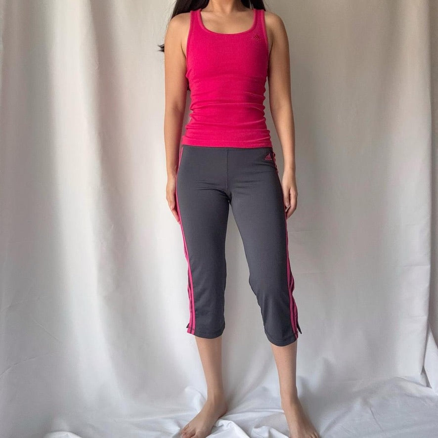 Adidas Late 2000s Pink Tank and Stripe Capri Set