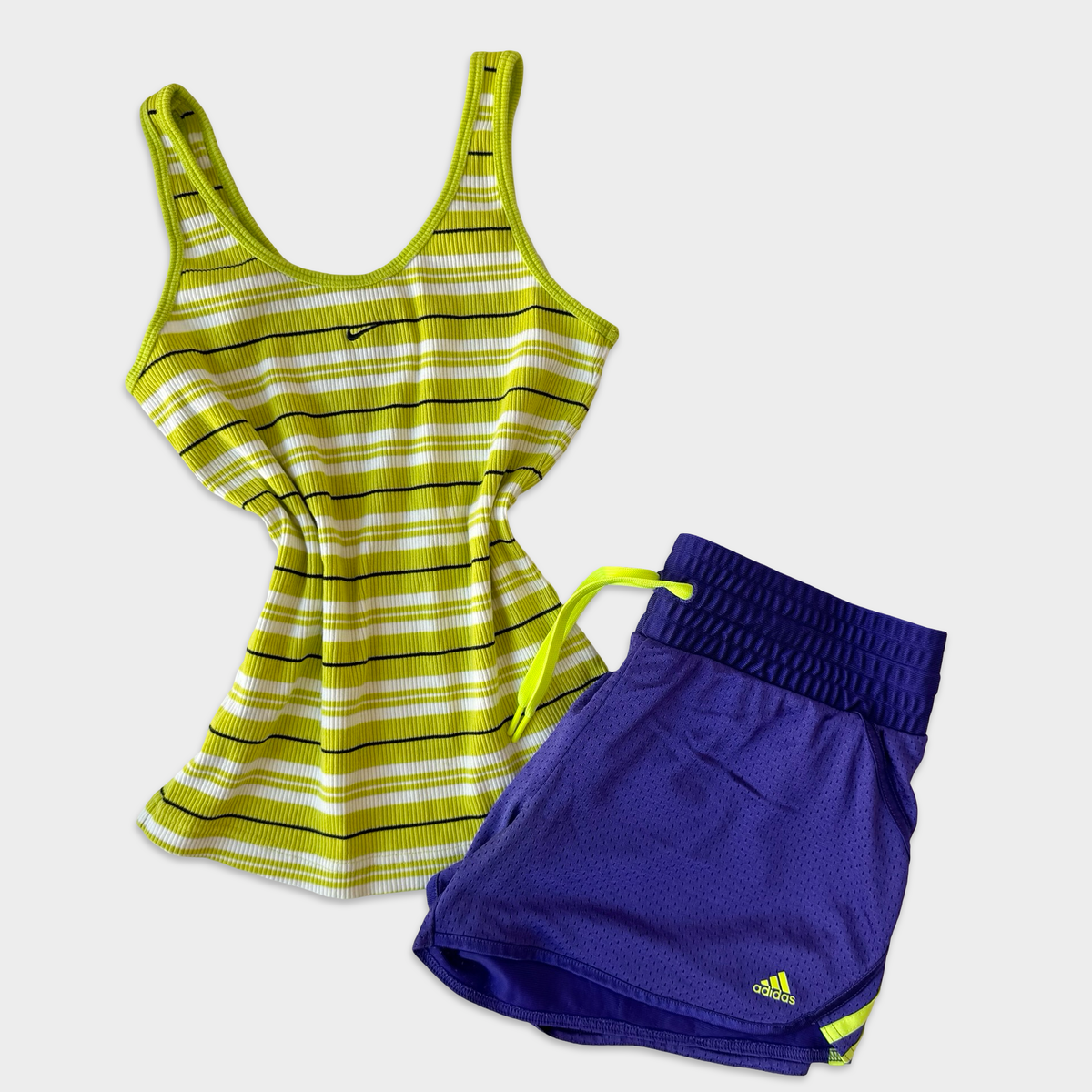 Nike Y2K Mixed Era Lime Green/Yellow Purple Athletic Short Set