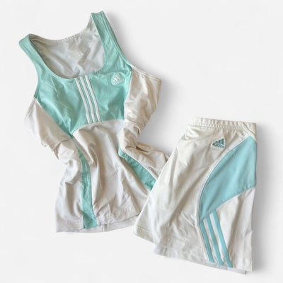 Adidas Vintage Y2K Aqua White Tennis Skirt Set