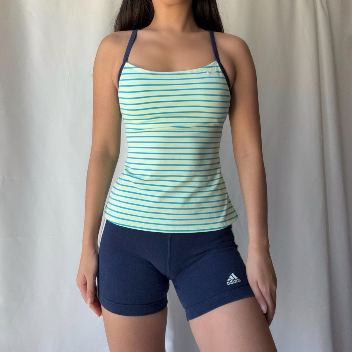 Early 2000s Nike striped tank Adidas shorts set