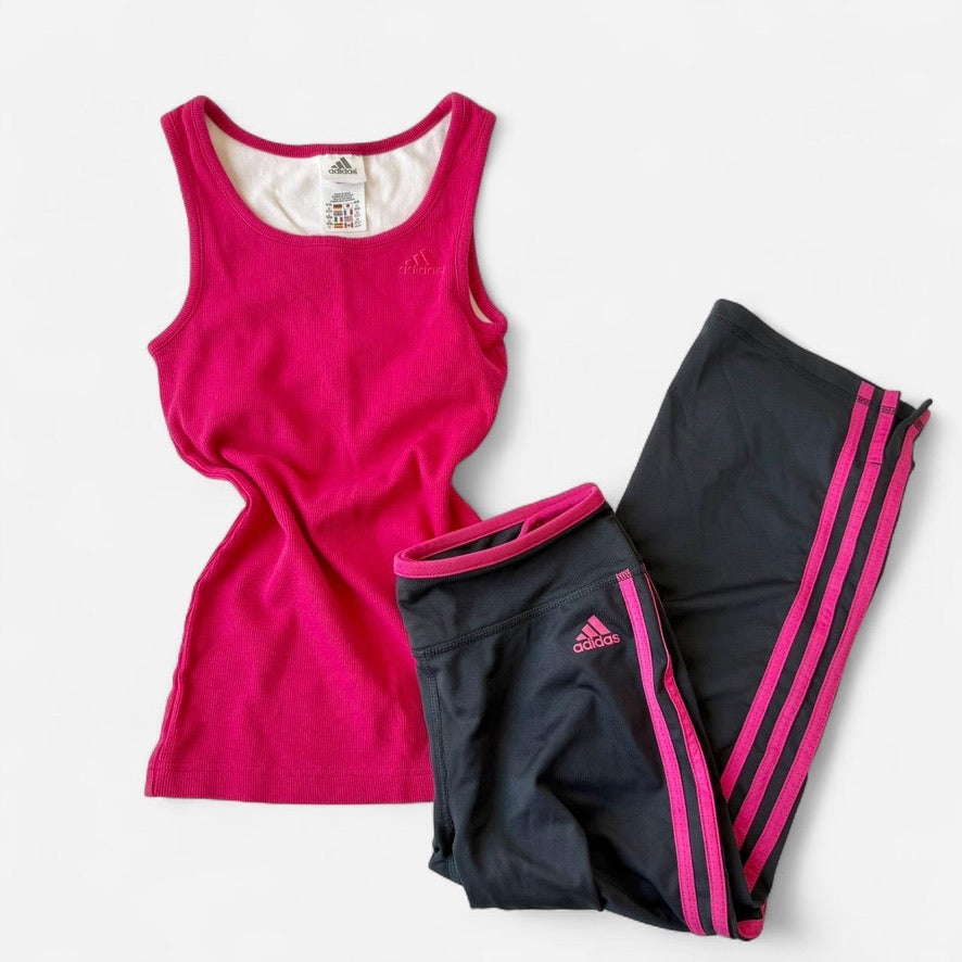 Adidas Late 2000s Pink Tank and Stripe Capri Set
