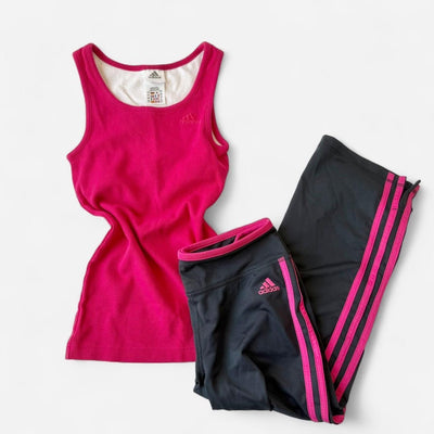 Adidas Late 2000s Pink Tank and Stripe Capri Set