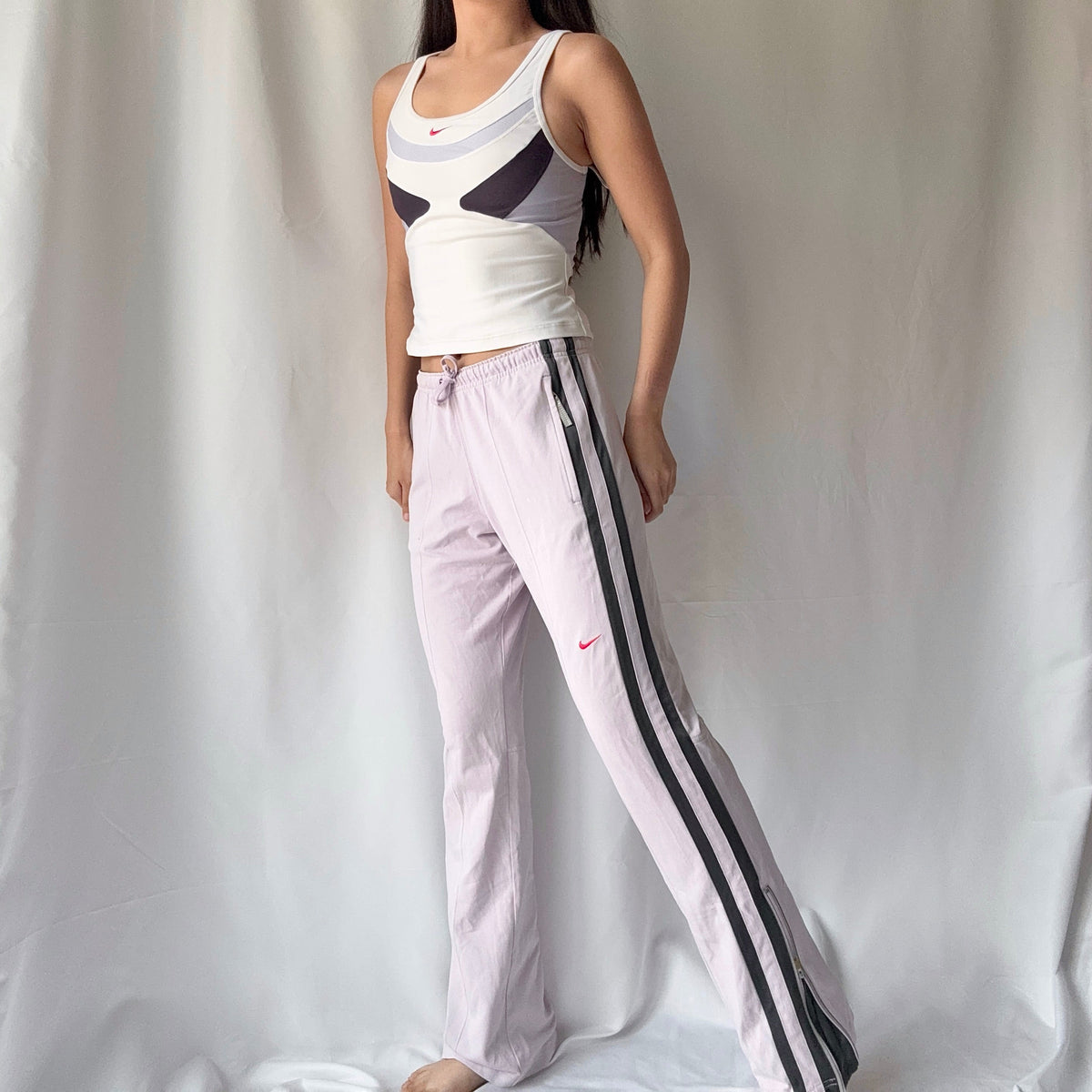 Nike Mixed Era White Lilac Flare Pant Set