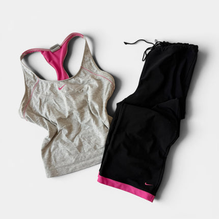 Nike Y2K Grey Pink Capri Set Early 2000s Y2K Athleisure
