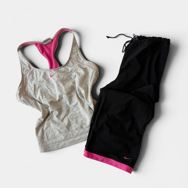 Nike Y2K Grey Pink Capri Set Early 2000s Y2K Athleisure