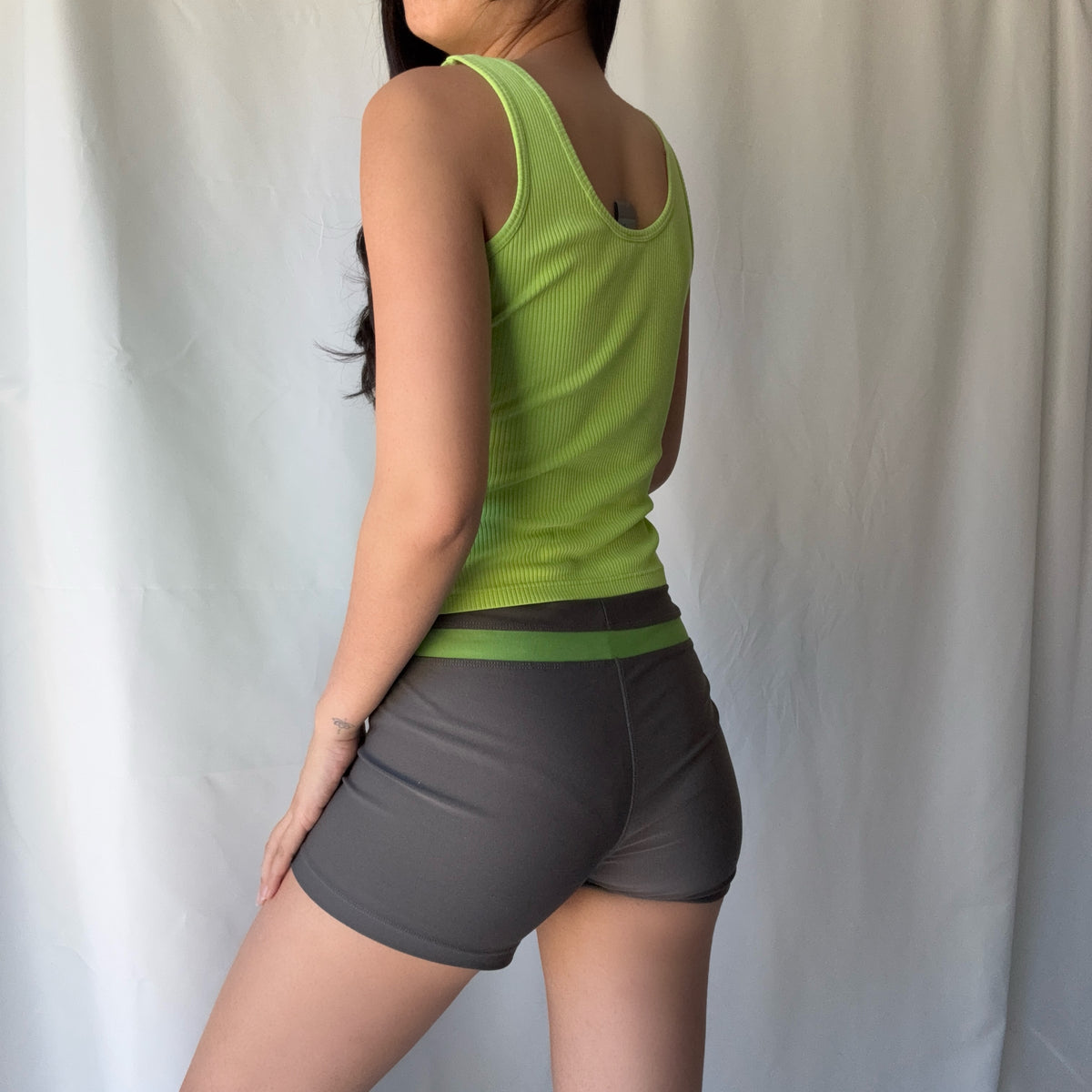 Nike Y2K Lime Tank Black Shorts Set Sporty Athleisure