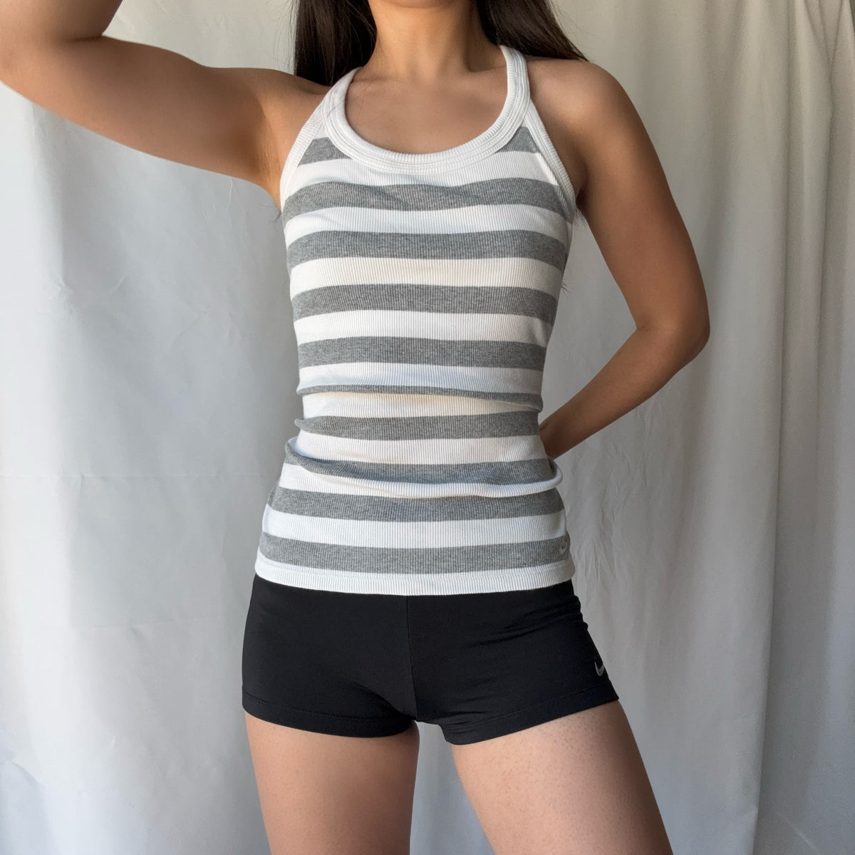 Nike Y2K Stripe Tank Black Shorts Set Sporty Athleisure