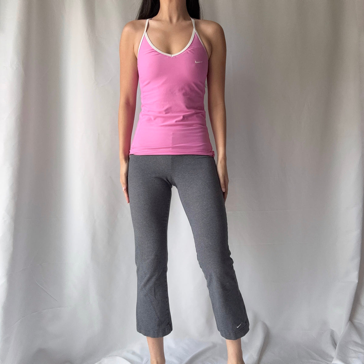 Nike Mixed Era Pink Gray Capri Set