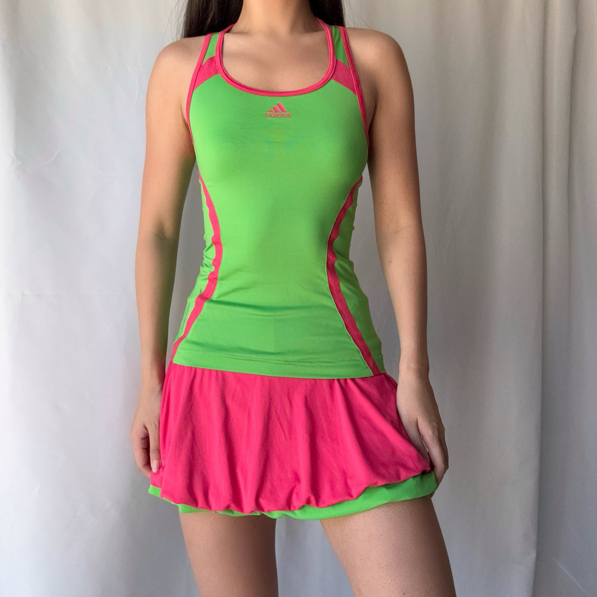 Adidas Neon Green Pink Tennis Skirt Set 2010s Tenniscore