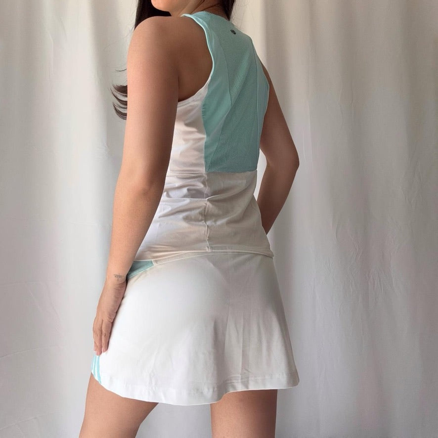 Adidas Vintage Y2K Aqua White Tennis Skirt Set