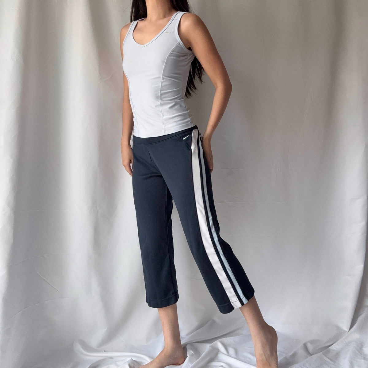Nike Mixed Era Blue Gray Black Capri Set
