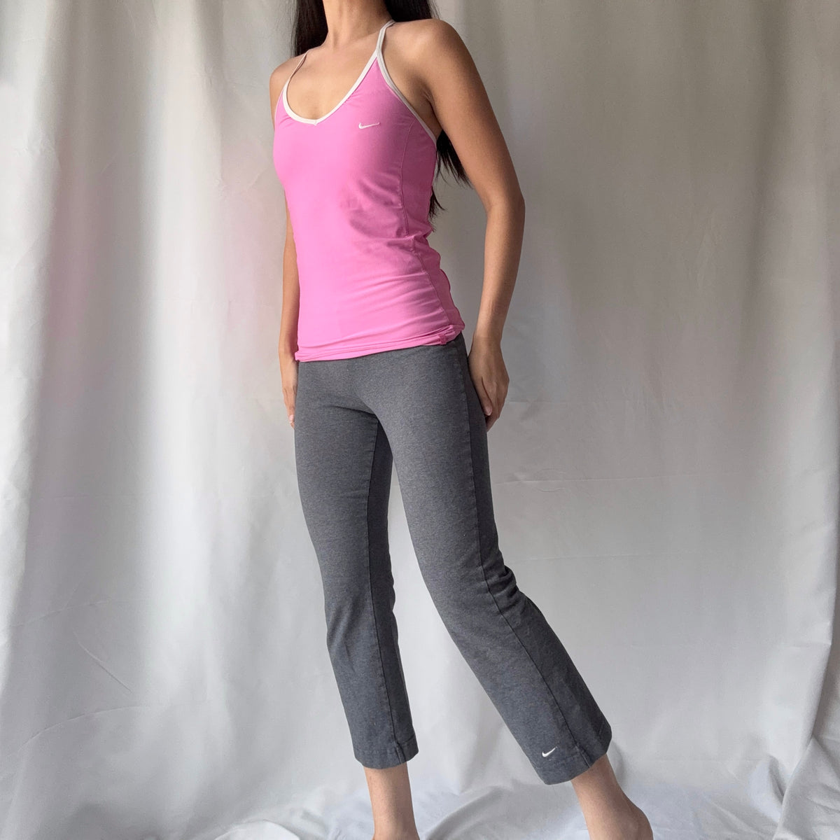 Nike Mixed Era Pink Gray Capri Set