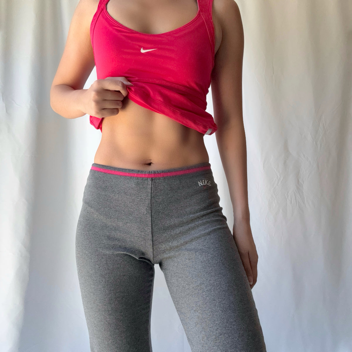 Nike Pink Grey Active Capri Set Y2K Athleisure