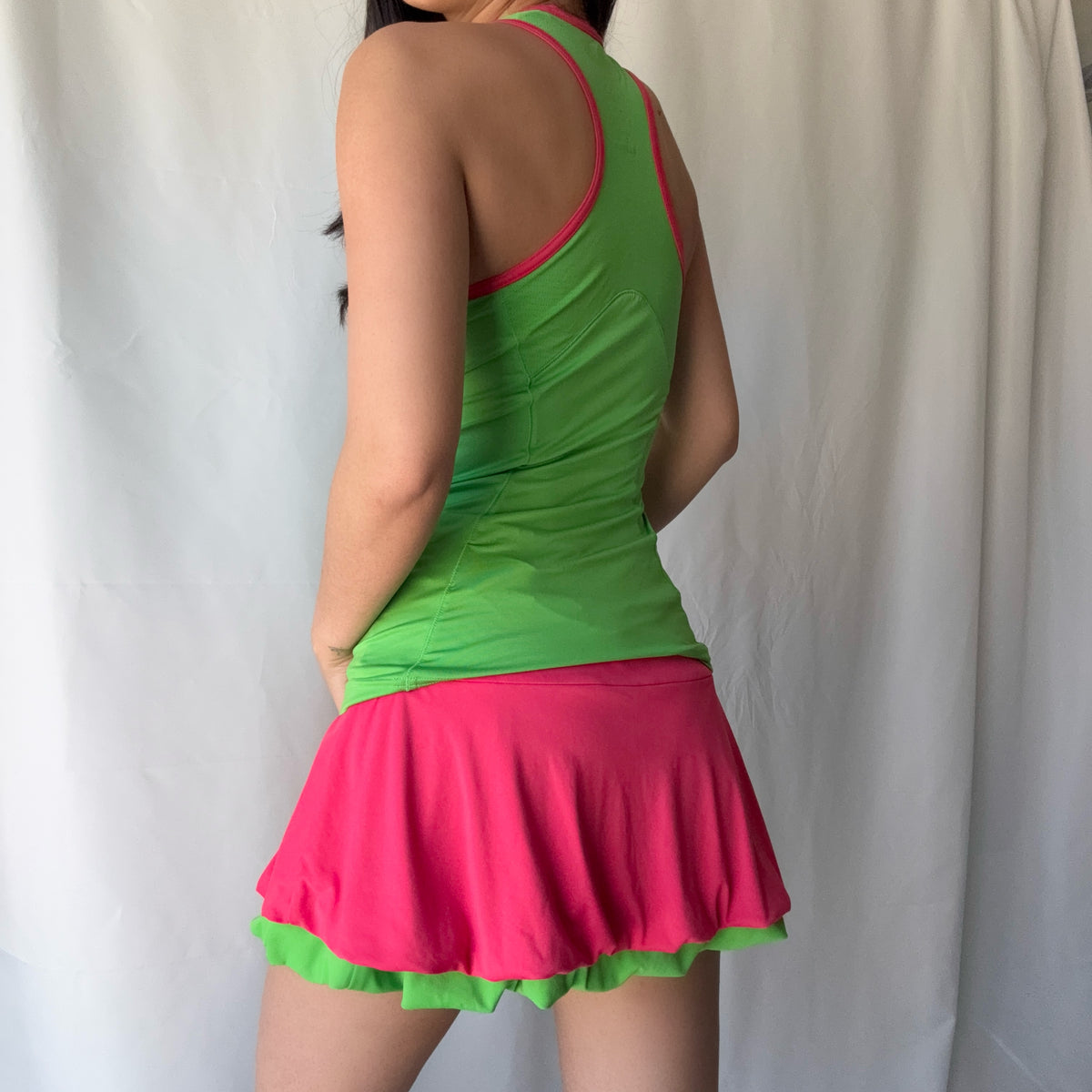 Adidas Neon Green Pink Tennis Skirt Set 2010s Tenniscore