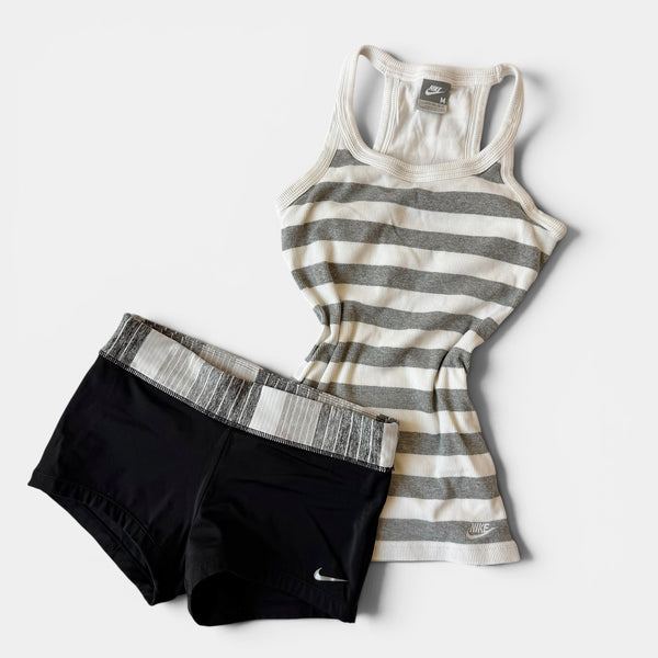 Nike Y2K Stripe Tank Black Shorts Set Sporty Athleisure
