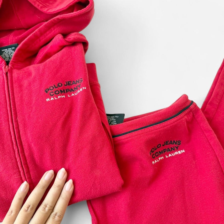 Polo Jeans Company Ralph Lauren Vintage 90s Red Capri Hoodie Set ❤️