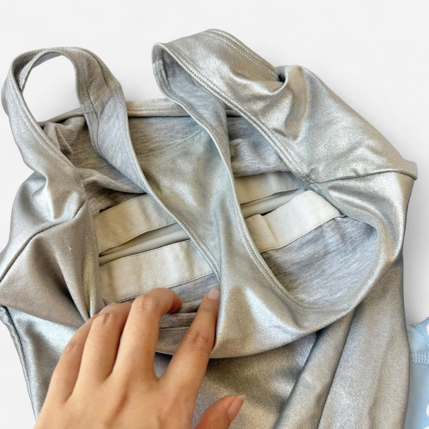 Vintage Y2K BEBE Sport Metallic Tank + Baby Blue Legging Set