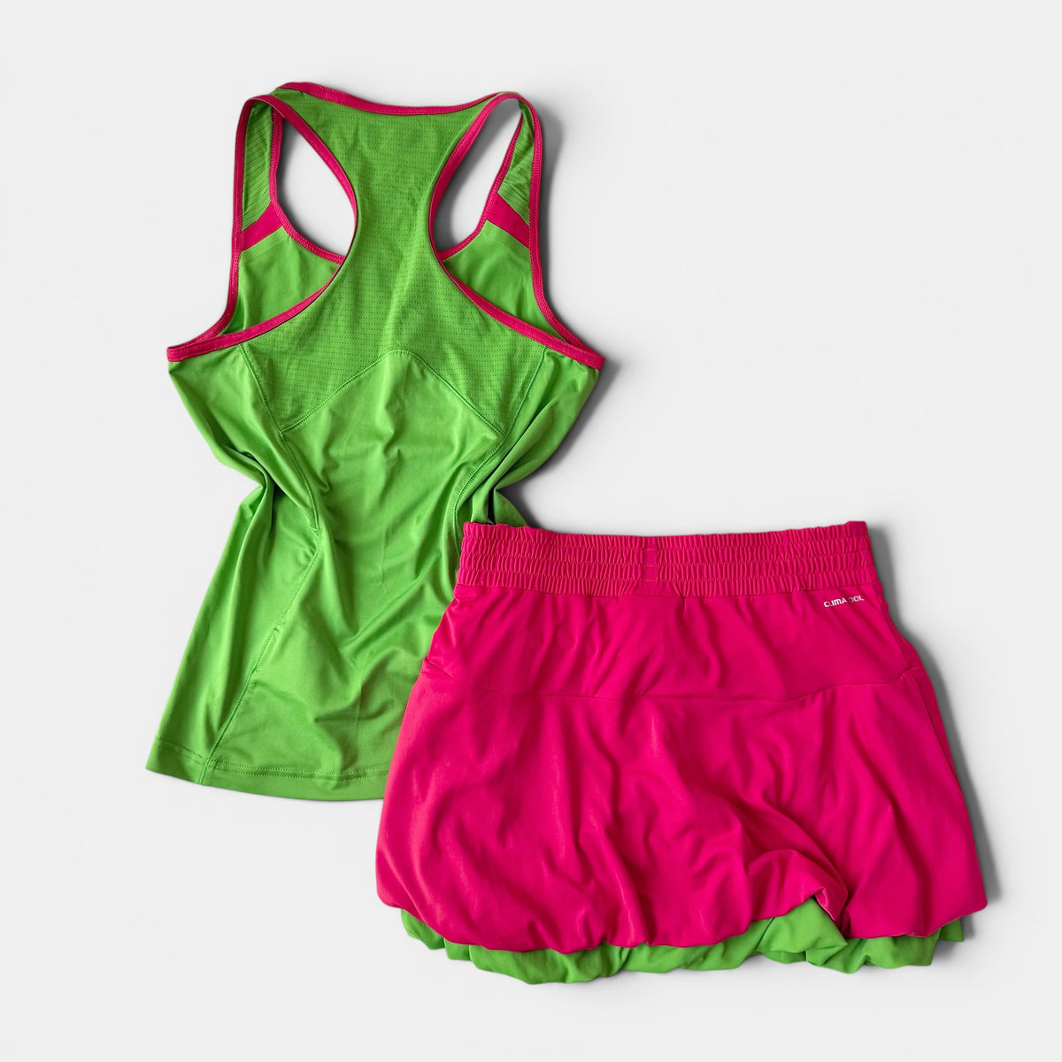 Adidas Neon Green Pink Tennis Skirt Set 2010s Tenniscore