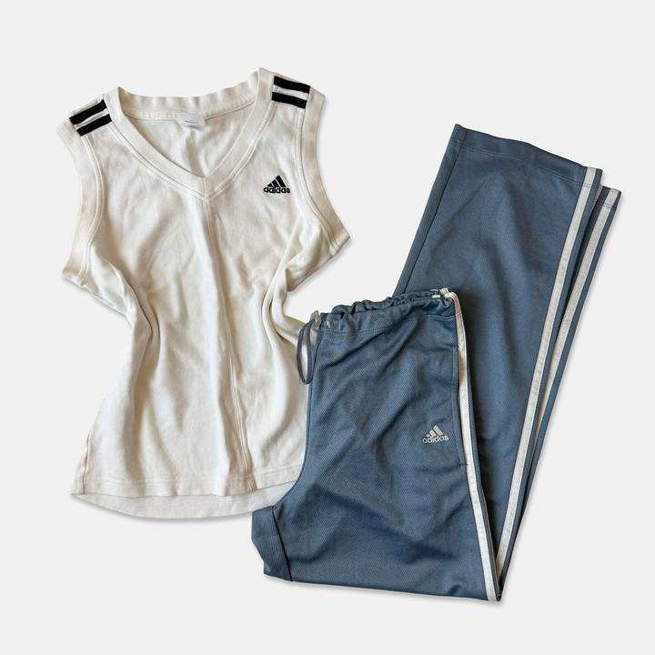 Adidas Mixed Era White Gray Track Pant Set