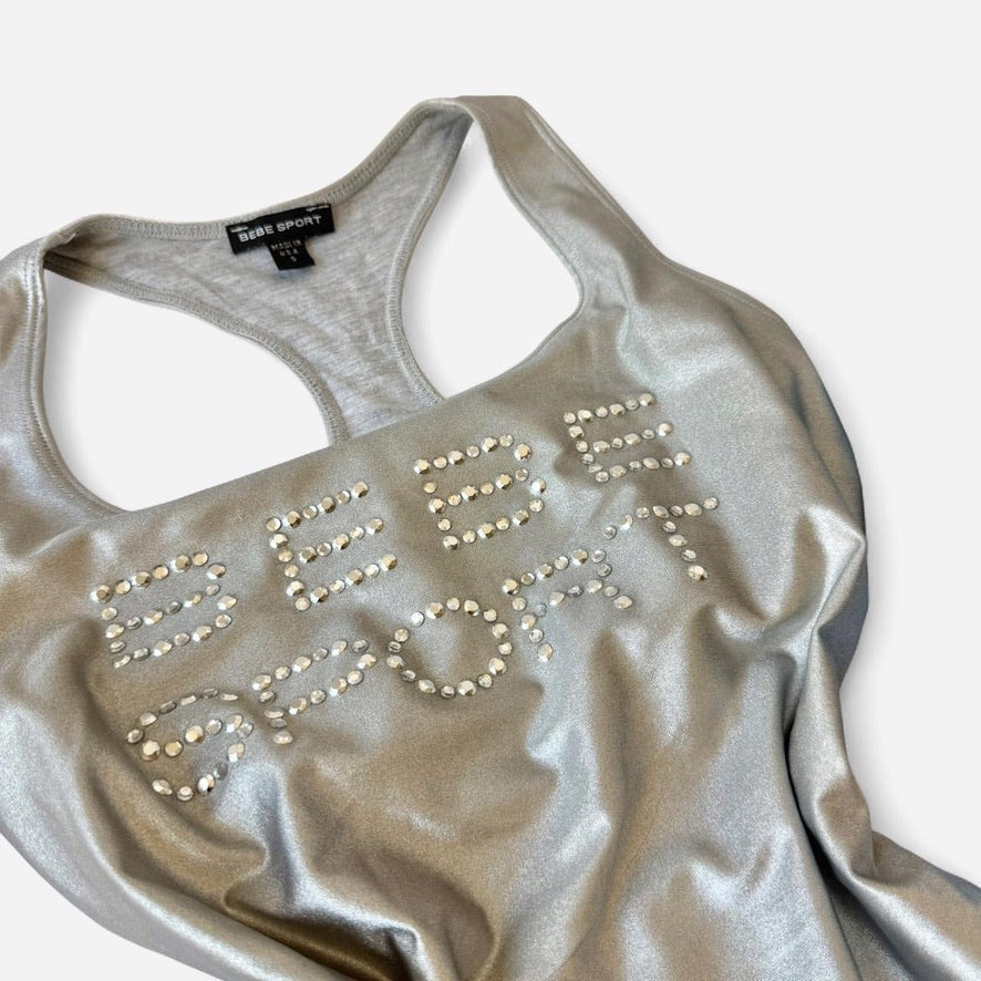 Vintage Y2K BEBE Sport Metallic Tank + Baby Blue Legging Set