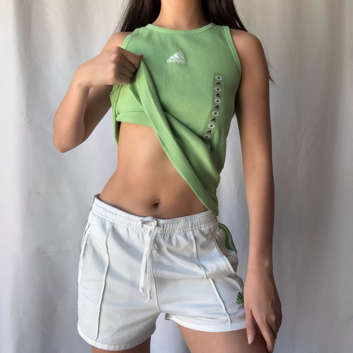Adidas Vintage Y2K Green White Athletic Short Set