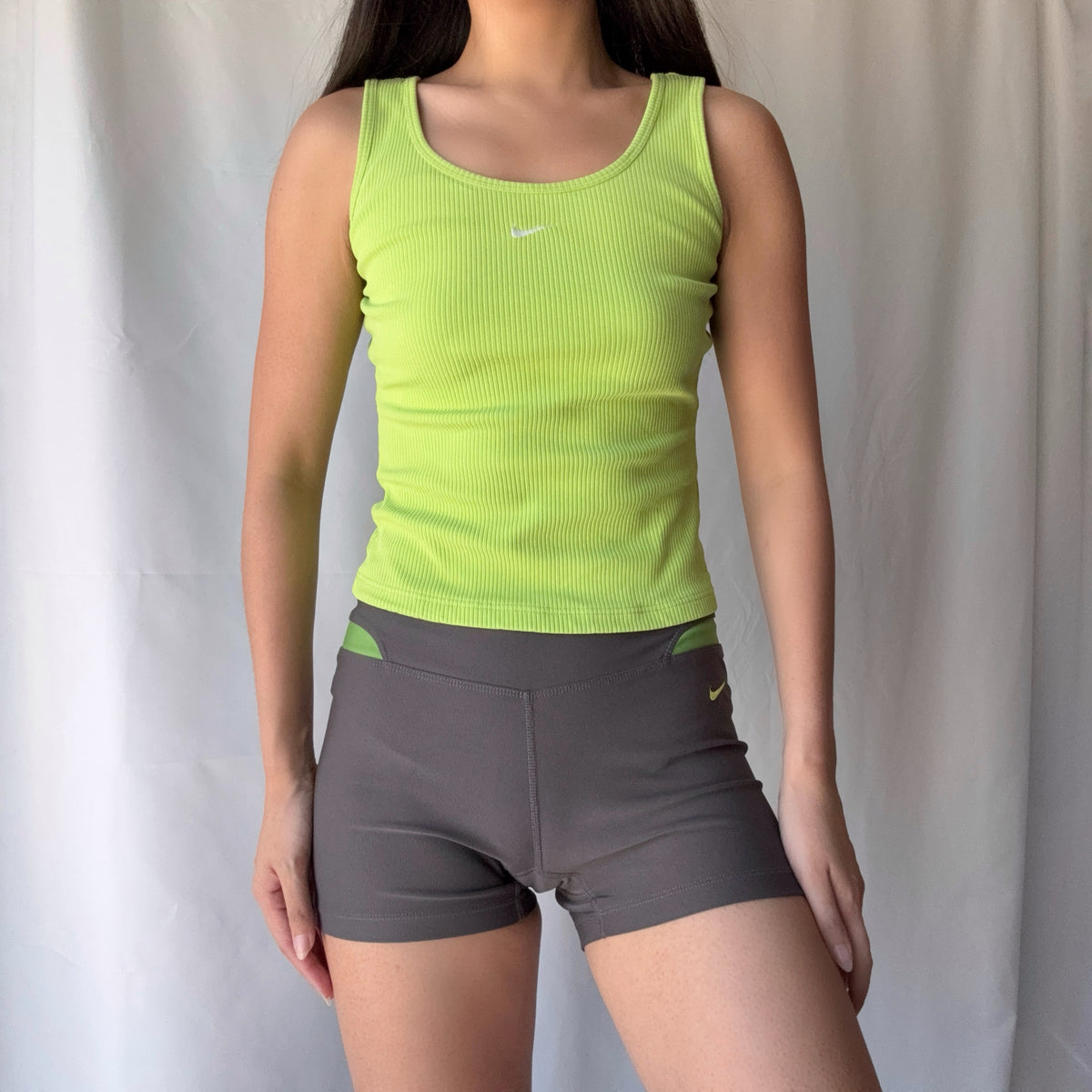 Nike Y2K Lime Tank Black Shorts Set Sporty Athleisure