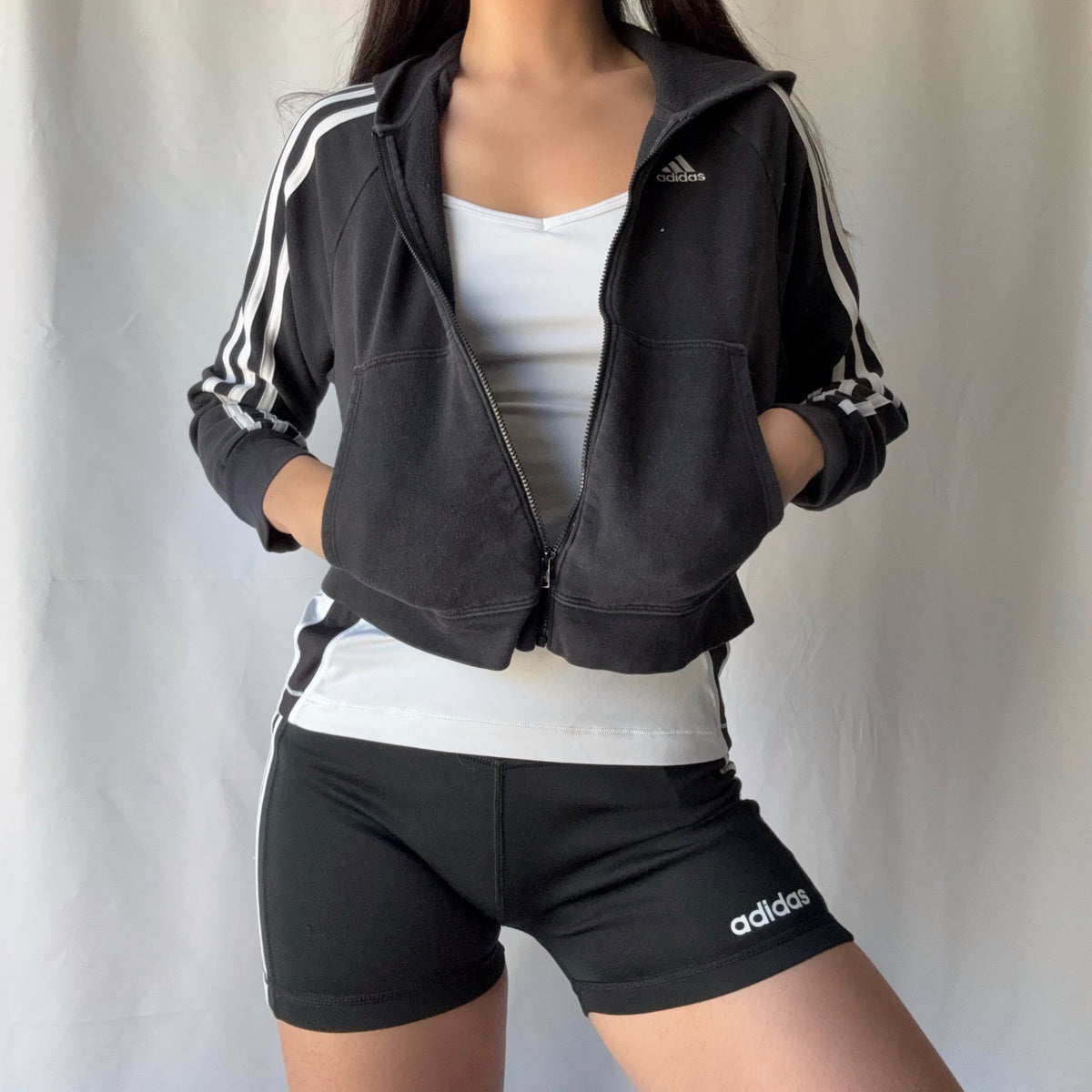Adidas Mixed Era Black White 3 Piece Hoodie Short Set