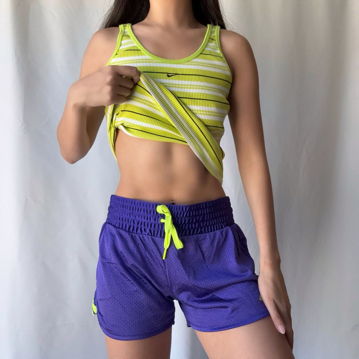 Nike Y2K Mixed Era Lime Green/Yellow Purple Athletic Short Set