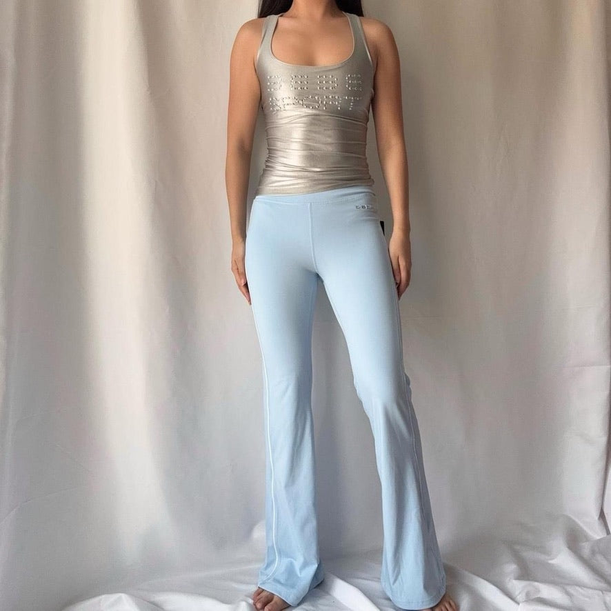 Vintage Y2K BEBE Sport Metallic Tank + Baby Blue Legging Set