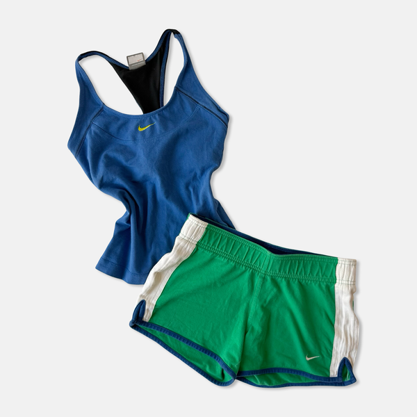 Nike Mixed Era Blue Green Active Short Set