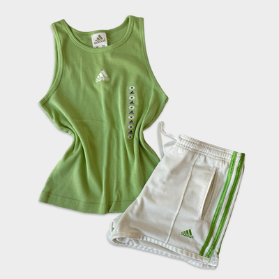 Adidas Vintage Y2K Green White Athletic Short Set