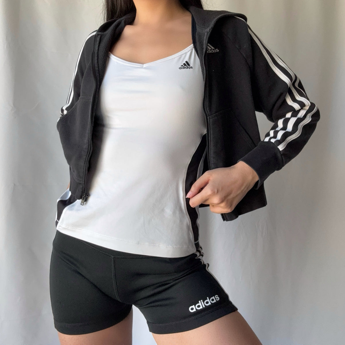 Adidas Mixed Era Black White 3 Piece Hoodie Short Set