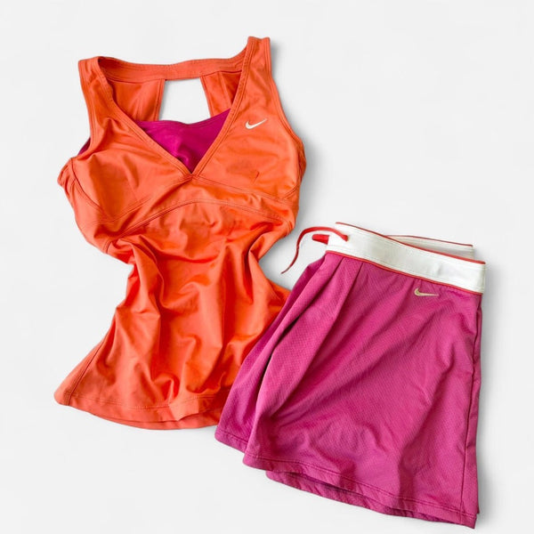 Nike Y2K Skort Set Orange Pink Layered Top Super Rare 💗🧡