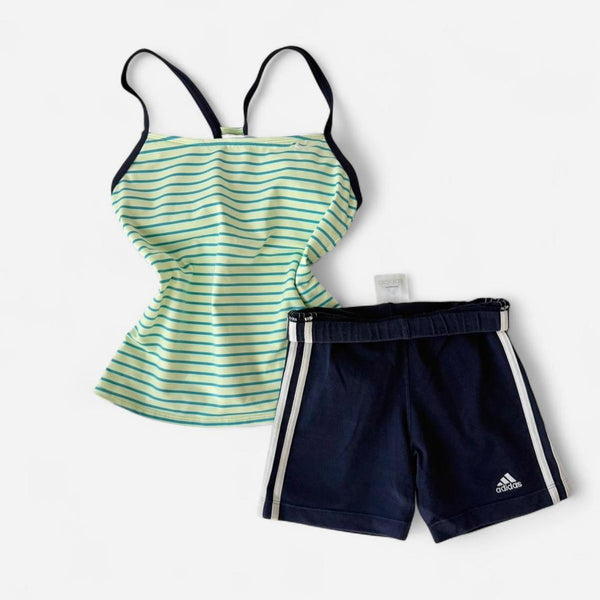 Early 2000s Nike striped tank Adidas shorts set