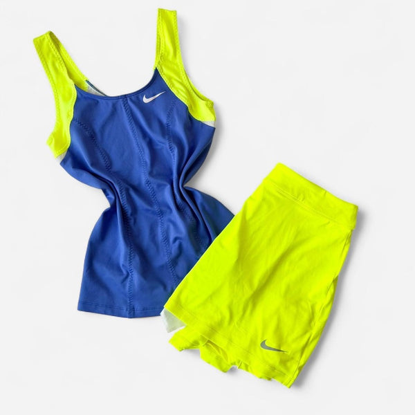 Nike 2010s Blue Neon Tennis Skirt Set