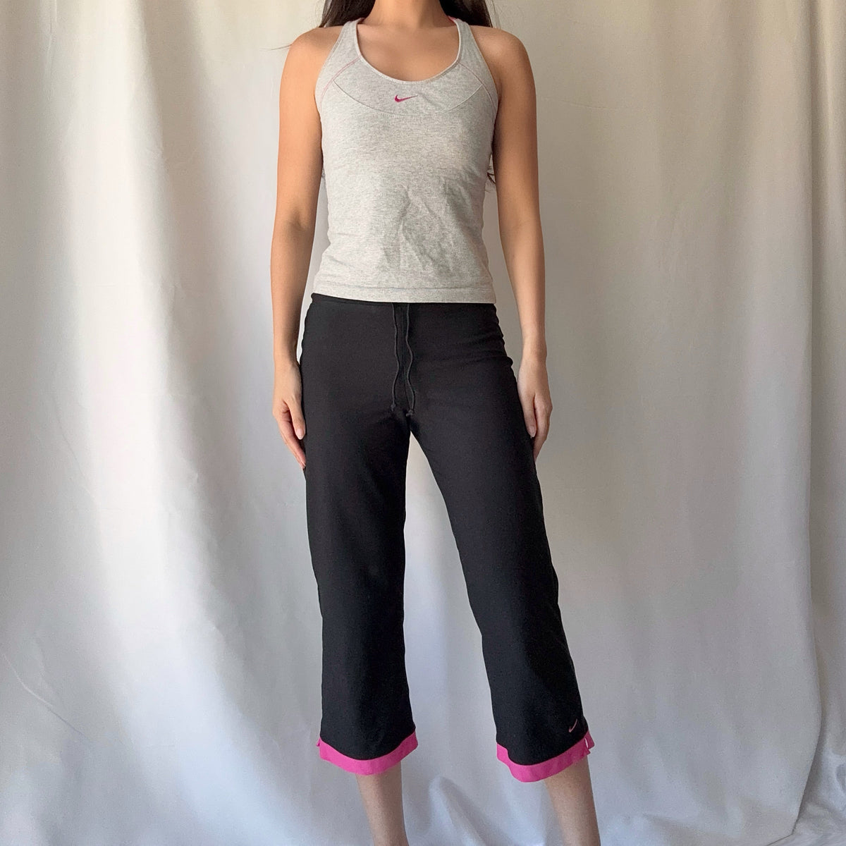 Nike Y2K Grey Pink Capri Set Early 2000s Y2K Athleisure