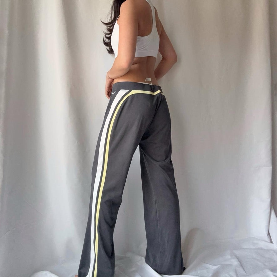 Nike Grey Pant Set White Yellow Contrast Wide Leg