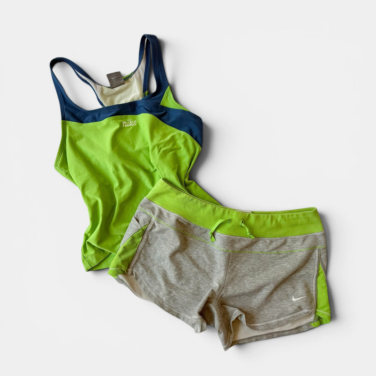 Nike Lime Green Grey Active Short Set Sporty Y2K Fit