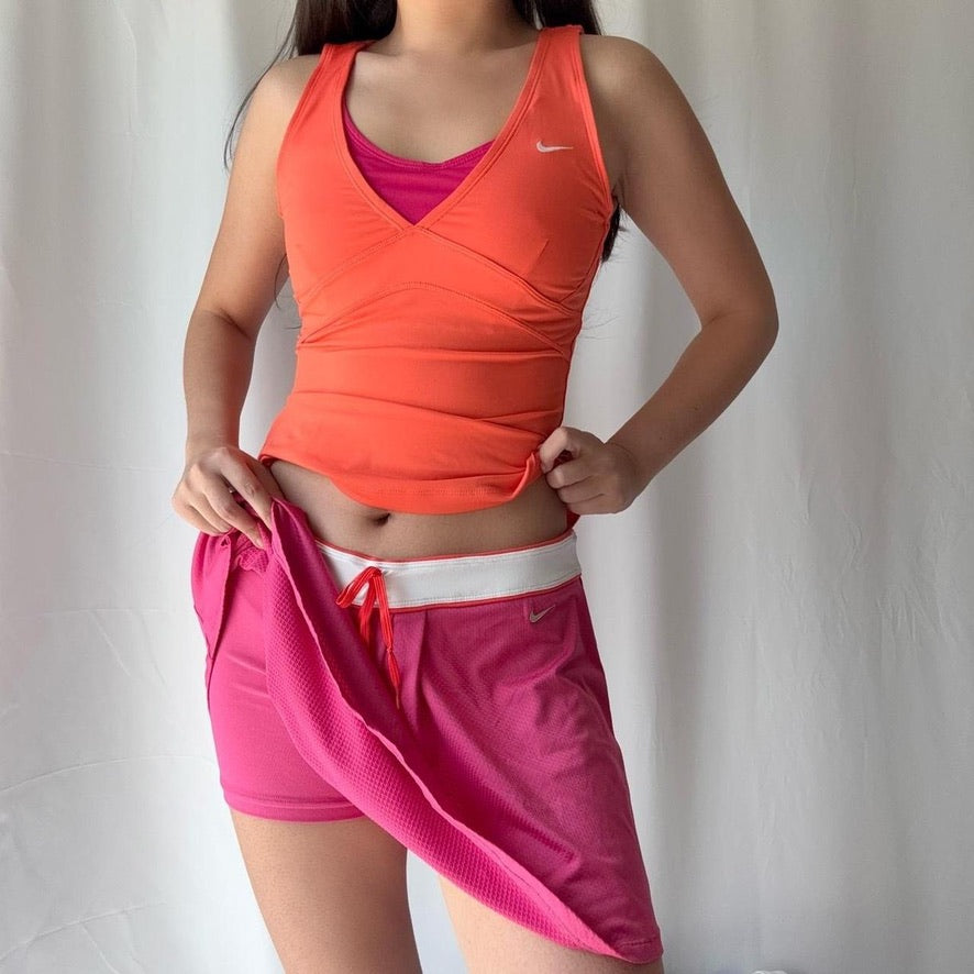 Nike Y2K Skort Set Orange Pink Layered Top Super Rare 💗🧡