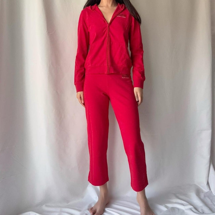 Polo Jeans Company Ralph Lauren Vintage 90s Red Capri Hoodie Set ❤️
