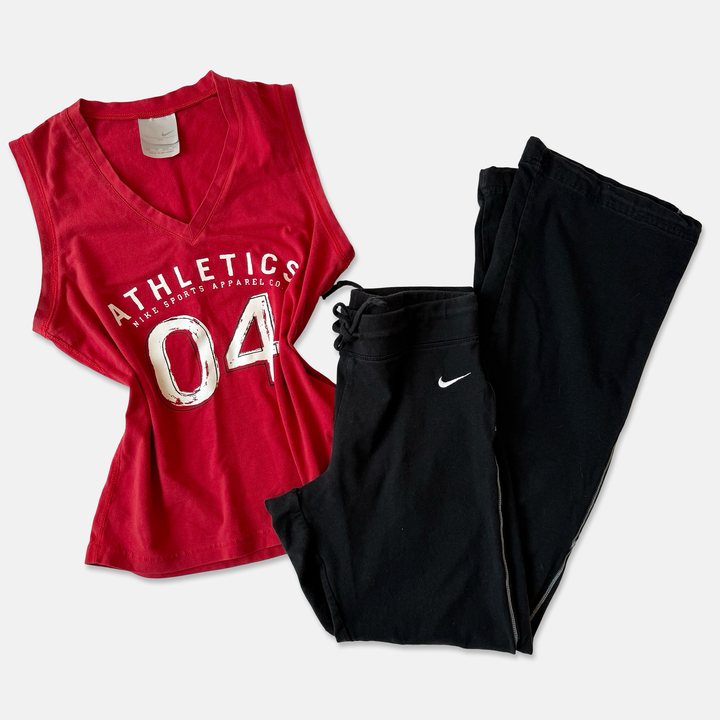 Nike Y2K Red Black Flare Pant Set