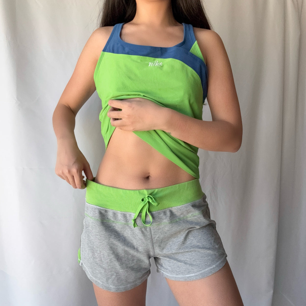 Nike Lime Green Grey Active Short Set Sporty Y2K Fit